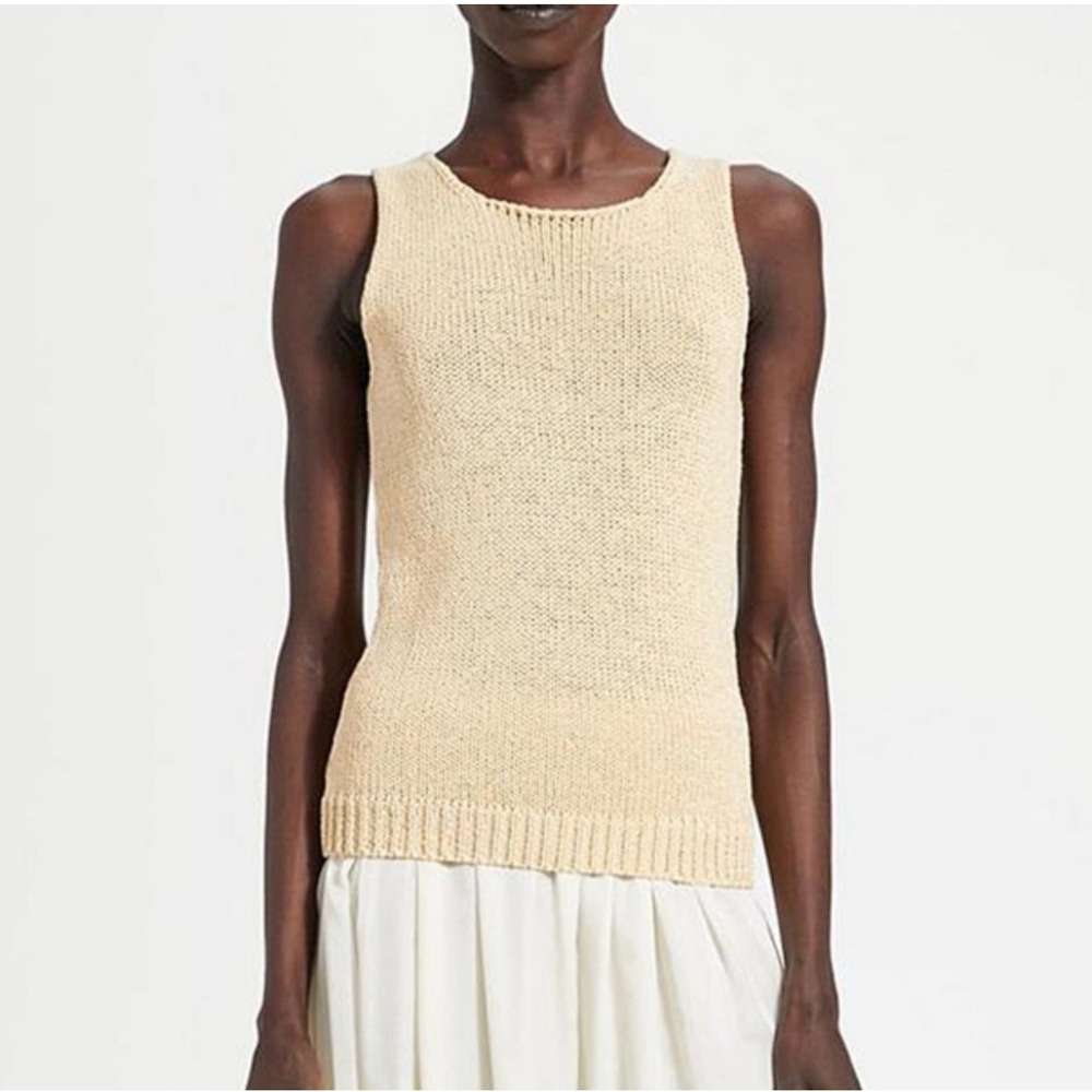 Theory Sleeveless Pumpkin Seed Merletto Knit Tank Top Round Neck Ribbed Size S